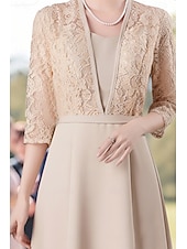 preiswerte Knöchellänge-A-Linie Knöchellänge Partykleid Cocktailkleid Kleid für Hochzeitsgäste Brautmutterkleid Langarm Quadrathals Elegant Einfach Hochzeitsgast Familientreffen Stretchstoff mit Spitze