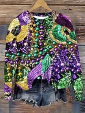 tanie Odzież damska na karnawał-Carnival Kobieca Bluza Pulower Graficzna Casual Długi Rękaw Okrągły Dekolt Standardowe Bluzki Casual Uliczne Codzienne Wzór Czarny Fioletowy Zielony Jesień Zima