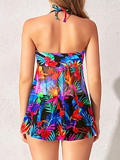 economico Tankini-Costume da bagno a due pezzi da donna tankini con ferretto culotte sgambate controllo pancia vita alta slim schiena scoperta vacanza mare senza spalline floreali senza maniche