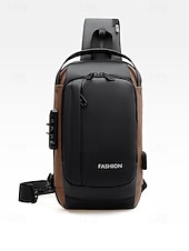 billiga Herrväskor-Herrväska i flerfärgad nylon för resor, vandring och friluftsliv - vattentålig axelväska med extern USB-port