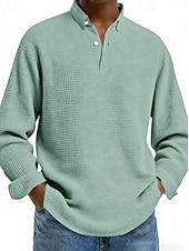 abordables Polo clásico para hombre-Hombre Camisetas polo con diseño de gofre Camisetas polo Casual Calle Diseño Manga Larga Básico Moderno Plano Botones Primavera Otoño Ajuste regular Negro Blanco Rojo Azul Marino Albaricoque