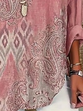 economico Arte &amp; Design Bluse-Per donna Camicia Tunica Stampato Grafico Geometrico Bohemien Vintage Quotidiano Manica Lunga Scollo a V Top Regolari Quotidiano Ferie Rosa Estate Primavera
