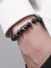 billige Menns smykker-Justerbart armbånd i naturstein for menn med alfabetbokstavdesign, kan tilpasses med 26 bokstaver, perfekt for gave, uformelle anledninger og spesielle anledninger