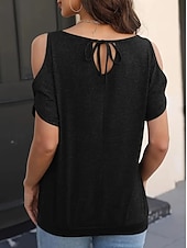 ieftine tricou simplu-Pentru femei Top cu umeri deschiși Tricou Modă Clasic Casual Manșon scurt În U Topuri obișnuite Zilnic Ieșire Sfârșit de săptămână Negru Verde Militar Bleumarin Vară Primăvară