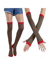 abordables Accessoires-Ensembles de chaussettes et gants à rayures montantes Mardi Gras pour femmes plusieurs couleurs design amusant et coloré parfaits pour le carnaval et les bals masqués