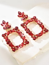 cheap Wedding Accessories-Women's Crystal Statement Drop Earrings, Elegant Geometric Rhinestone Dangle Earrings for Women, Sparkling Glamour Jewelry Perfect for Brides, Wedding Guests