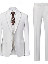ieftine Costume de nuntă-A bărbaților Smoking Costume Nunta pe plaja Nuntă de primăvară Alb Primavara vara Costum Rever Clasic Casual Oficial Mată Fit standard Set 3 piese Un singur rând, un nasture