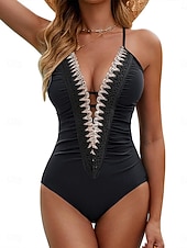 cheap One-piece swimsuits-Women's One Piece Swimsuit Slimming Ruched Sexy Cutout Monokini Tummy Control High Waist Slim Backless Vacation Beach Wear Solid Color V Neck Sleeveless Bathing Suits