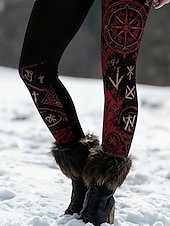 preiswerte -Damen Leggings Gemütliche Leggings Urlaub Vintage Ethno-Stil Volle Länge Hohe Taille Grafik Drucken Bequem Dehnbar Lässig Täglich Urlaub Schwarz Frühling Schmaler Schnitt