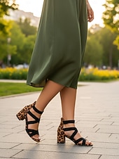 cheap Heeled Sandals-Women's Leopard Strappy Open-Toe Block Heel Dress Sandals - Chic Wild-Style Design for Parties, Date Nights, Outdoor Events &amp; Daily Wear
