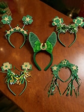  Diademas para el Día de San Patricio para mujer (paquete de 5) - Trébol verde con brillantina &Aros para el pelo con lazo, accesorios festivos para disfraces irlandeses para desfiles y fiestas.
