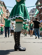 cheap St. Patrick's Day-Women's Green Knee-High Boots with Button Detail – Stylish and Vintage Heeled Footwear for St. Patrick's Day Parades, Festivities and Celebrations