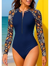 preiswerte One Pieces Rash Guards-Damen Regulär Anti UV Shirt Badeanzug Badeanzug Bademode Blumen Paisley-Muster Tropisch mit integriertem BH UPF50+ UV Schutz Elastisch Langarm Bademode Bodysuit Surfen Strand Wassersport Sommer