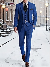 economico Blazer Classici da Uomo-Per uomo Blazer+Gilet+Pantaloni eleganti Blazer Affari Lavoro Matrimonio Moda Streetwear Autunno Inverno Tergal Tinta unica 3 pezzi Monopetto Giacca Nero Champagne Rosa Borgogna