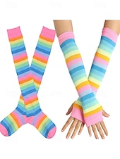abordables Accessoires-Ensembles de chaussettes et gants à rayures montantes Mardi Gras pour femmes plusieurs couleurs design amusant et coloré parfaits pour le carnaval et les bals masqués