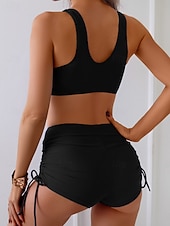 abordables Conjuntos de bikini-Bikini de mujer de 2 piezas bañador bragas delgadas espalda descubierta vacaciones playa ropa color sólido cuello en v sin mangas trajes de baño