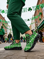  Мужские кроссовки ко Дню Святого Патрика – зеленые в клетку с клевером, идеально подходят для парадов и праздников.