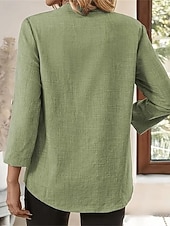 economico Camicie di Lusso-Per donna Camicie di cotone e lino Top estivi Blusa Top Eleganti Arricciato Patchwork Tasca Tinta unica Semplice Elegante Vintage Signore Manica 3/4 Colletto a Camicia Top Regolari Quotidiano Lavoro