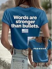  Maglietta Patriottica Giorno dell'Indipendenza per Donne T-Shirt Grafica Bandiera Vintage Elegante Classica Maniche Corte Collo Giro Regolare Tops Stampa Giornale Weekend Blu Nero Bianco Rosso Grigio