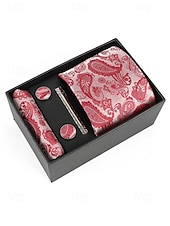 preiswerte Hochzeit ACC-Geschenkset für Herren aus Polyester mit Paisley-Muster: Krawatte, Manschettenknöpfe, Einstecktuch und Krawattenklammer – perfekt für Hochzeiten und als Geschenk.