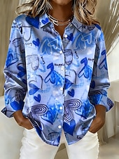 Χαμηλού Κόστους Κορυφές της Ημέρας του Αγίου Βαλεντίνου-Ημέρα του Αγίου Βαλεντίνου Γυναικεία Πουκάμισο Καρδιά Γραφική Βίντατζ Στυλάτο Μοντέρνα Μακρυμάνικο Κολάρο Πουκαμίσου Κανονικά μπλουζάκια Καθημερινά Αργίες