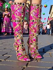 Χαμηλού Κόστους Γυναικεία παπούτσια-Γυναικείες Μπότες Ψηλοτάκουνες Διακοσμημένες με Λουλούδια και Λεπτομέρειες Κοσμημάτων Πολύχρωμο Στυλ Καρναβαλιού Ιδανικές για Μάρντι Γκρα και Εορταστικές Στιγμές