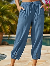 economico Fondi-Per donna Pantaloni capri Pantaloni in cotone e lino Chinos Pantaloncini Estivi Streetwear Casual Lunghezza intera Vita media Semplice Coulisse Tasca Confortevole Inelastico Quotidiano All'aperto