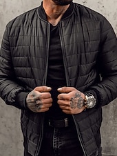 economico Piumini e parka da uomo-Per uomo Cappotto Invernale Giacca imbottita Tasca Poliestere Vacanza Abbigliamento quotidiano Data Regolare Moda Casual Confortevole Calore Termico Autunno &amp; Inverno Colore Solido / Tinta Unita Nero
