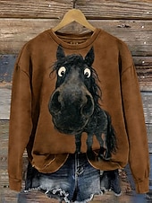 cheap Animals Tops-Women's Pullover Sweatshirt Sweatshirts Print Graphic Animal Warm Classic Casual Long Sleeve Crew Neck Regular Tops Casual Home Street Blue Pink Purple Brown Fall Winter