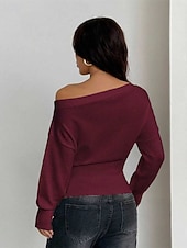 Недорогие Нарядные блузки-Жен. Блуза Нарядные Топы Рюши Туника Полотняное плетение Элегантный стиль Винтаж Дамы Длинный рукав С открытыми плечами Обычные топы Повседневные Офис Праздники Черный Белый Винный Коричневый Серый