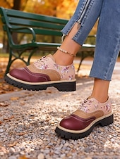 Χαμηλού Κόστους Γυναικεία Παπούτσια-Γυναικεία vintage φλοράλ πλατφόρμες brogues της δεκαετίας του 1970 – ρετρό λουστρίνι με κορδόνια από συνθετικό δέρμα για casual εξόδους, street style και καθημερινή χρήση