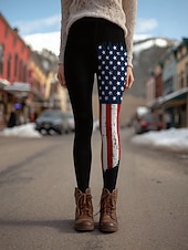 Χαμηλού Κόστους Παντελόνια Ημέρας Ανεξαρτησίας-Αμερικανική Ημέρα Ανεξαρτησίας Επετεία Πατριωτικά Γυναικεία Κολάν Διακοπές Vintage Εθνοτική Στυλ Ολόκληρο Μήκος Ψηλόμεσο Επιγραφή Σημαία Γεωμετρική Αναπνοή Μαλακό Άνετο Ελαστικό Καθημερινή