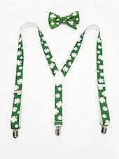  Мужские зеленые подтяжки с изображением клевера и галстук-бабочка, изготовлены из полиэстера, идеально подходят для Дня Святого Патрика, карнавала и повседневной носки.