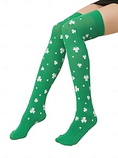 voordelige St. Patrick&amp;#39;s Day-Damessokken in St. Patrick's Day-groen, tot de knie, met klavertje vier – perfect voor feestelijke gelegenheden en de feestdagen.