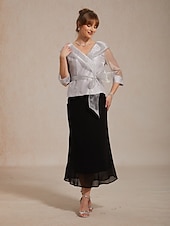  Dame Dressy topper Rynket Illusjon Helfarge Elegant 3/4 ermer V-hals Vanlige topper Bryllupsgjest Cocktail antrekk lysegrå Sommer Vår Høst