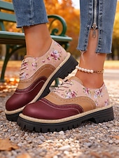 Χαμηλού Κόστους Γυναικεία Παπούτσια-Γυναικεία vintage φλοράλ πλατφόρμες brogues της δεκαετίας του 1970 – ρετρό λουστρίνι με κορδόνια από συνθετικό δέρμα για casual εξόδους, street style και καθημερινή χρήση