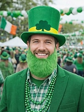 お買い得  アクセサリー-男性用の聖パトリックの日のレプラコーン帽子と偽のひげのセット、取り外し可能な偽のひげが付いた緑のアイルランドの衣装のトップハット、柔らかいポリエステル素材、パレード、パーティー、フェスティバルの衣装に使えるマルチカラーオプション