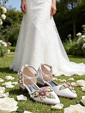 baratos noiva-sapatos de casamento femininos brancos com tira no tornozelo - sapatos de noiva elegantes para casamentos e cerimônias de jardim