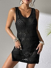 abordables Vestidos de playa-Mujer Bañadores Tapadera Vestido de Baño Traje de baño Cortado Vacaciones Ropa de playa Color sólido Escote en U Sin Mangas Trajes de baño