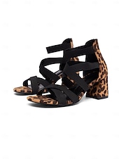 cheap Heeled Sandals-Women's Leopard Strappy Open-Toe Block Heel Dress Sandals - Chic Wild-Style Design for Parties, Date Nights, Outdoor Events &amp; Daily Wear
