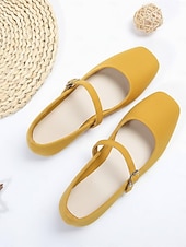 cheap Women's Flats-Women's Mardi Gras Mustard Yellow Mary Jane Flats with Square Toe – Retro Style, Comfortable Fit, Perfect for Carnival, Festivals, and Daily Wear