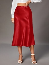 Недорогие Юбки-Жен. Элегантный стиль Мода На каждый день Средней длины Завышенная Подол Полотняное плетение Пэчворк Слабоэластичная Повседневные Для улицы Винный Абрикосовый Военно-зеленный Красный Лето