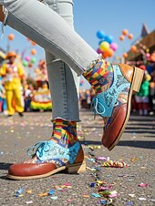 お買い得  女性の靴-ウィメンズ・マルディグラ カラフルなマルチカラーパッチワークブローグとレースアップオックスフォードシューズ – カーニバルパレード、フェスティバルコスチューム＆パーティーセレブレーションのためのレトロアーティスティックスタイル