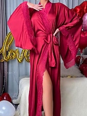 Χαμηλού Κόστους Γυναικεία Πιτζάμες Onesies-Γυναικεία Ρόμπα Καθημερινό Μαλακή Σατέν Μονόχρωμες Δαντέλα Παντελόνι Καθημερινά Σπίτι Κρεβάτι Μακρυμάνικο Λαιμόκοψη V Μαύρο Λευκό Κρασί Ρουμπίνι Καφέ Καλοκαίρι Άνοιξη Κανονικό