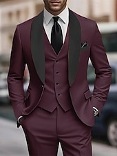 halpa Miesten Klassiset Bleiserit-Miesten Bleiseri + liivi + housut Yhdistelmä Puvut liiketoiminta Cocktailjuhla Hääjuhla 3 osainen Muoti Vapaa-aika Kevät Syksy Polyesteri Väripalikka Tasku Napit Mukava Yksirivinen Bleiseri Musta