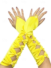 baratos Acessórios-Luvas de cetim de poliéster femininas do Mardi Gras em várias cores design elegante com detalhes em pérolas perfeitas para carnaval e bailes de máscaras