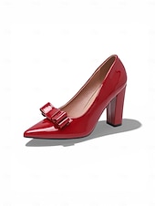  Women's Green Patent Leather Block Heel Pumps, Classic Bow Detail Dress Shoes for St. Patrick's Day Party