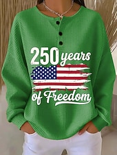 abordables Día de la Independencia Top-Día de la Independencia Aniversario Americano Patriótico Sudaderas con Capucha de Mujer Gráficas Letras Moda Casual Impresión de Manga Larga Cuello Redondo Calle Casual Botones Azul Negra Roja