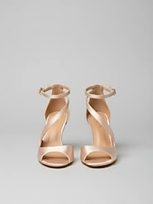 levne Sandály na podpatku-elegantní nahé saténové svatební lodičky s vykukující špičkou pro ženy - pohodlné jehlové boty s páskem kolem kotníků, ideální pro nevěsty a večerní akce