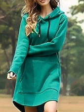 preiswerte Sweatshirt- und Hoodie-Kleider-Damen Minikleid Kapuzenkleid Freizeitkleid Mode Modern Täglich Büro Urlaub Lässiger Schnitt Einfach Langarm Mit Kapuze Schwarz Gelb Rote Purpur Frühling Herbst Winter